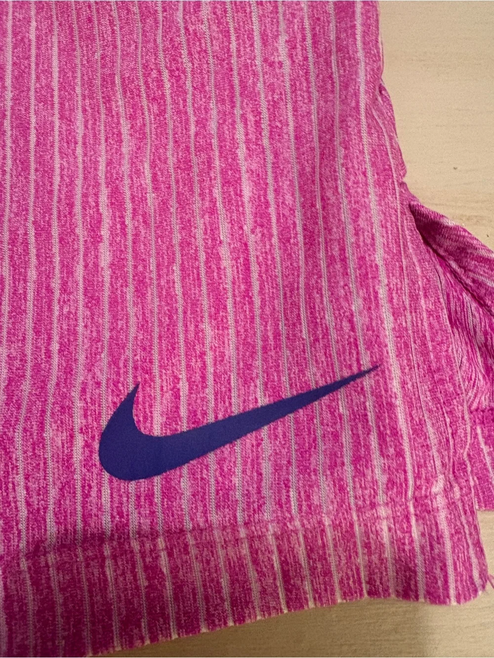 Nike Girls' Pink Striped Athletic Tank with Navy Swoosh
